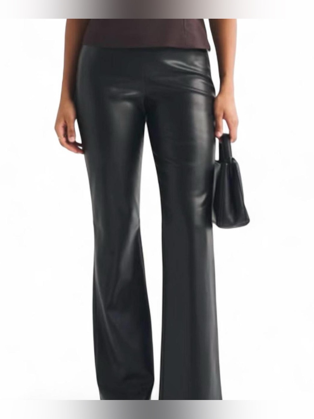 Abercrombie & Fitch Black Vegan Leather Flare Pants L Grunge Festival Y2K Chic